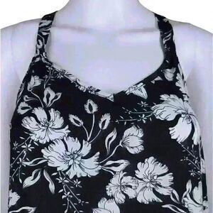 Pink Republic XS Black&White Floral Line Art Criss Cross Strap V Neck Tank Top
